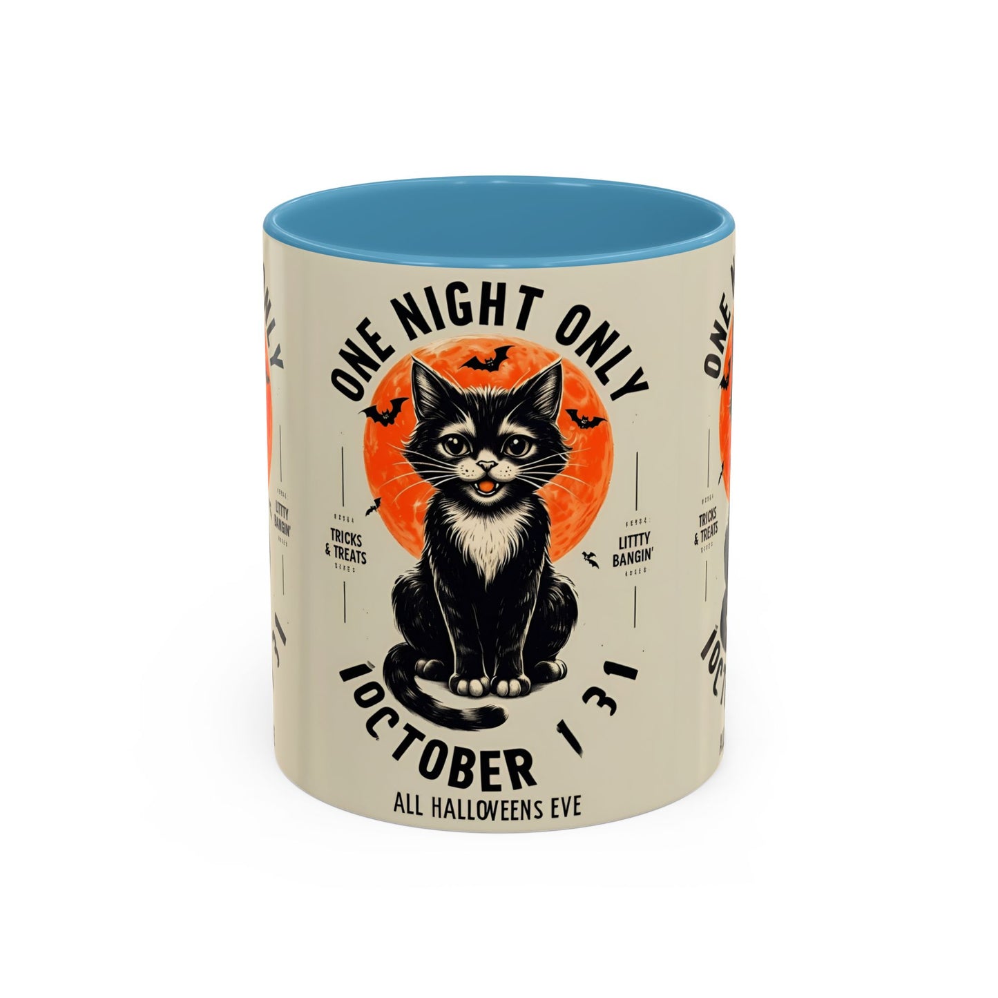 Halloween Black Cat Design | One Night Only October 31 Vintage Artwork Accent Mug
