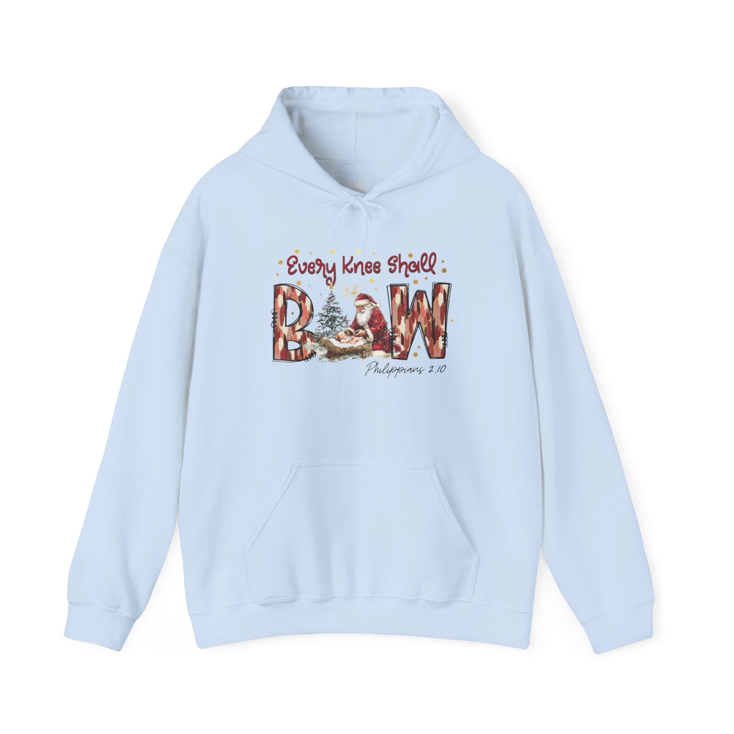 Every Knee Shall Bow Philippians 2:10 | Christian Christmas Design with Santa & Baby Jesus | Faith-Based Holiday Gift