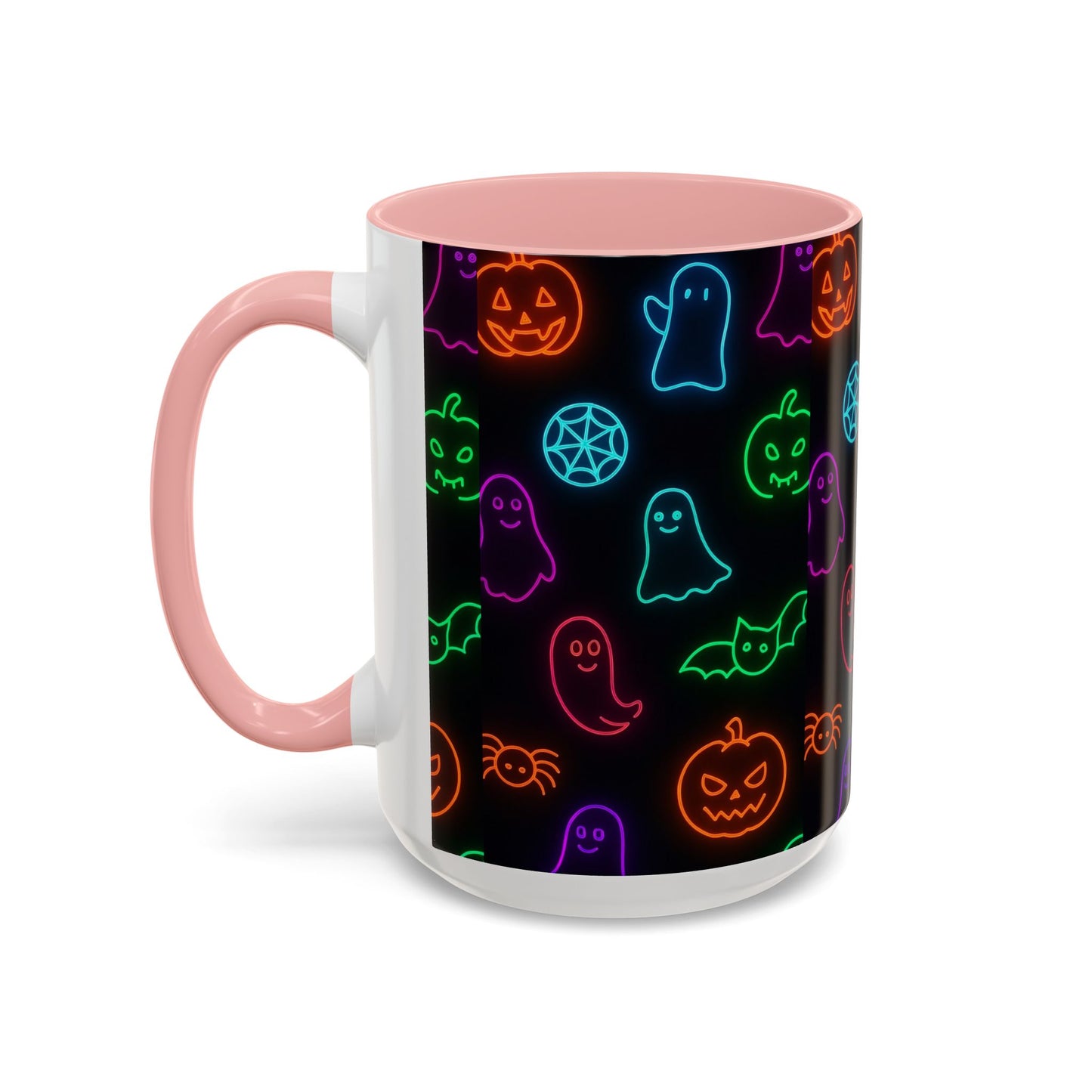 Neon Halloween Pattern | Cute Ghosts, Pumpkins & Bats Glow Design Accent Mug