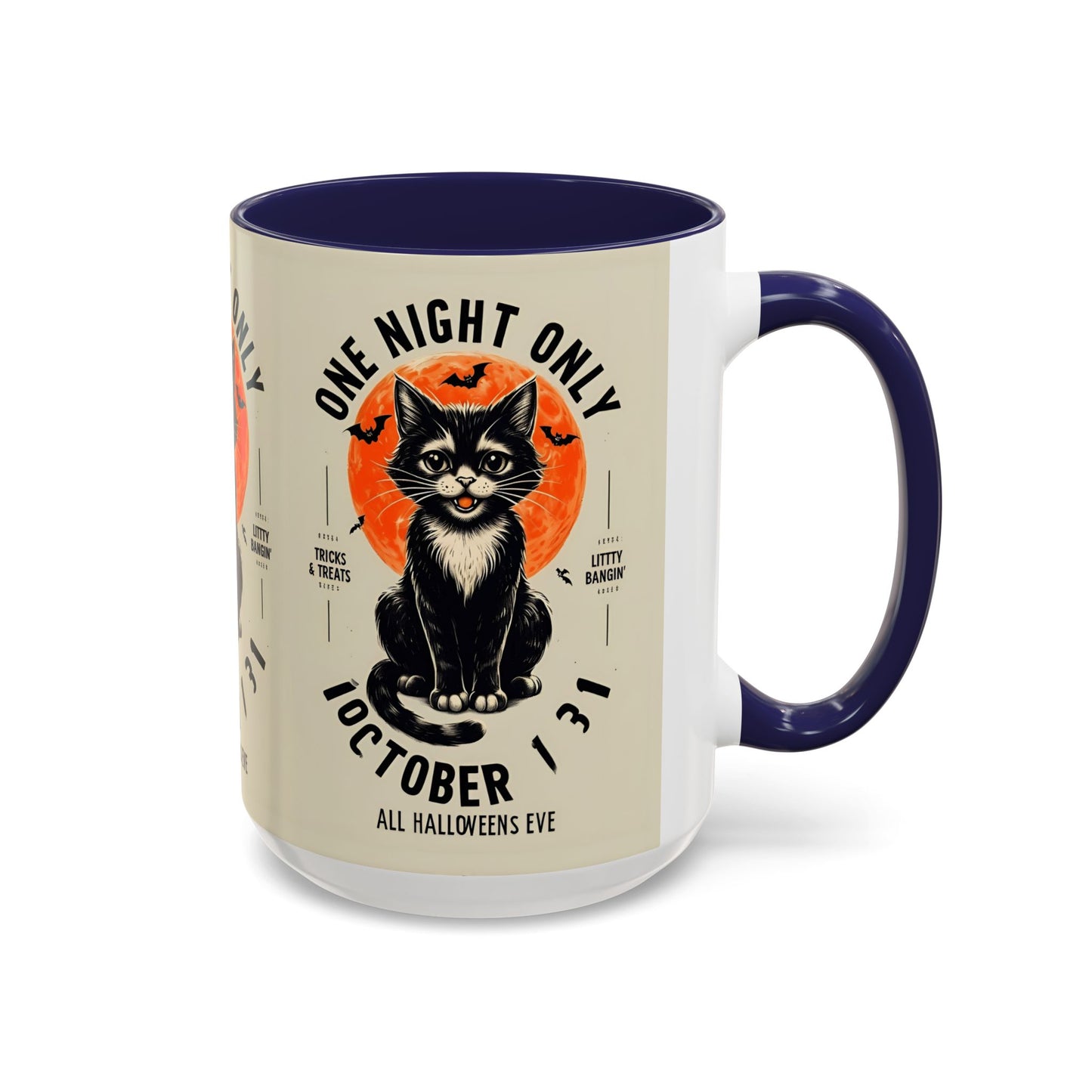 Halloween Black Cat Design | One Night Only October 31 Vintage Artwork Accent Mug