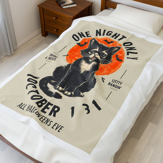 Halloween Black Cat Design | One Night Only October 31 Vintage Artwork Blanket