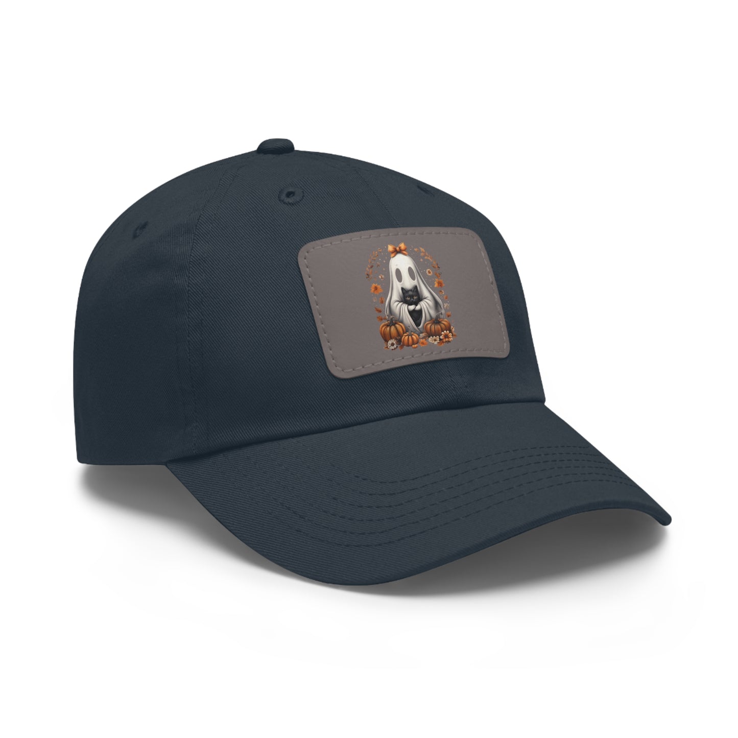 Cute Ghost and Black Cat Halloween T-Shirt | Cozy Fall Pumpkin Shirt | Spooky Season Aesthetic Apparel Gift for Halloween Lovers Dad Hat