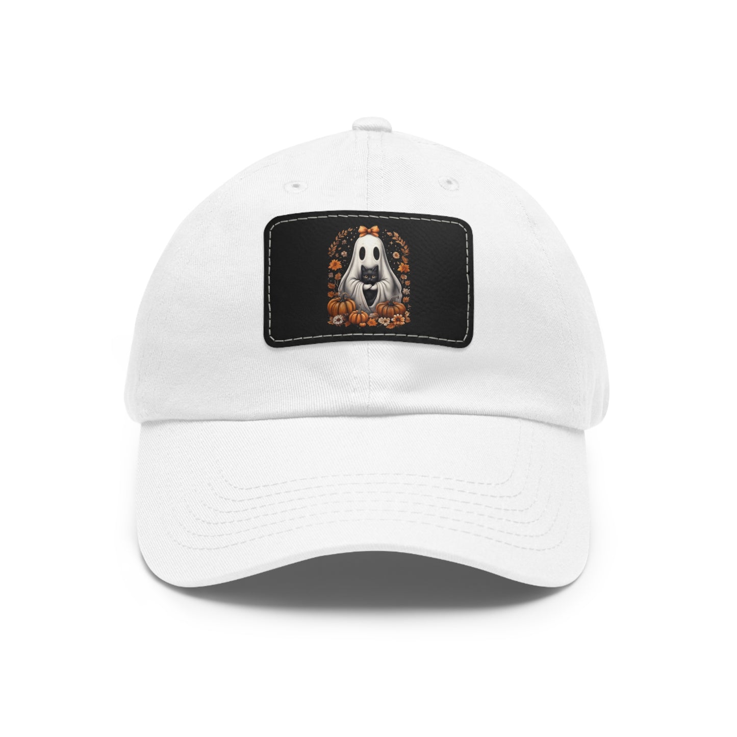 Cute Ghost and Black Cat Halloween T-Shirt | Cozy Fall Pumpkin Shirt | Spooky Season Aesthetic Apparel Gift for Halloween Lovers Dad Hat