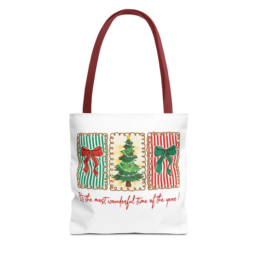 Festive Christmas Tree & Bow Design | It’s the Most Wonderful Time of the Year – Holiday Shirt, Mug, Tote & Home Decor Tote Bags