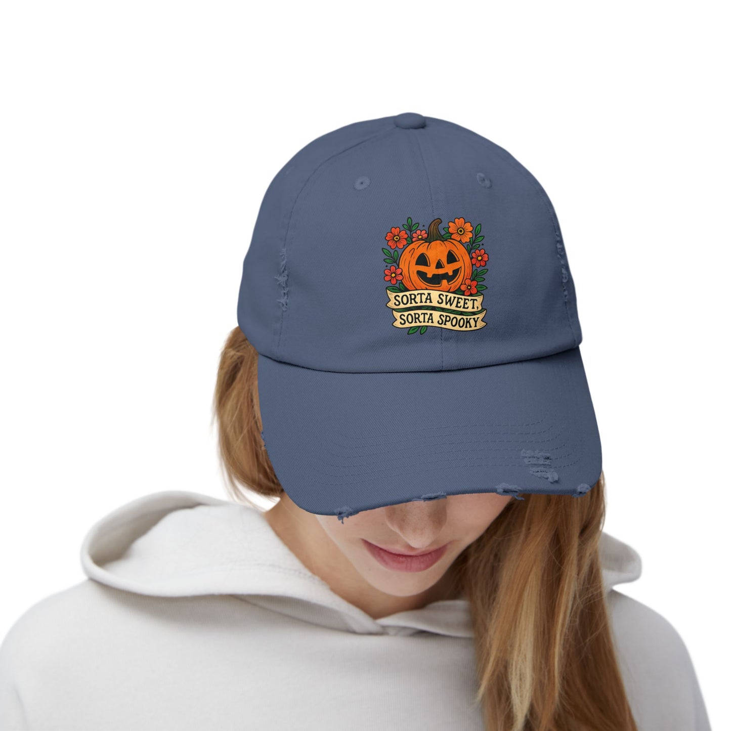 Cute Pumpkin Design – Sorta Sweet, Sorta Spooky Halloween Artwork Distressed cap