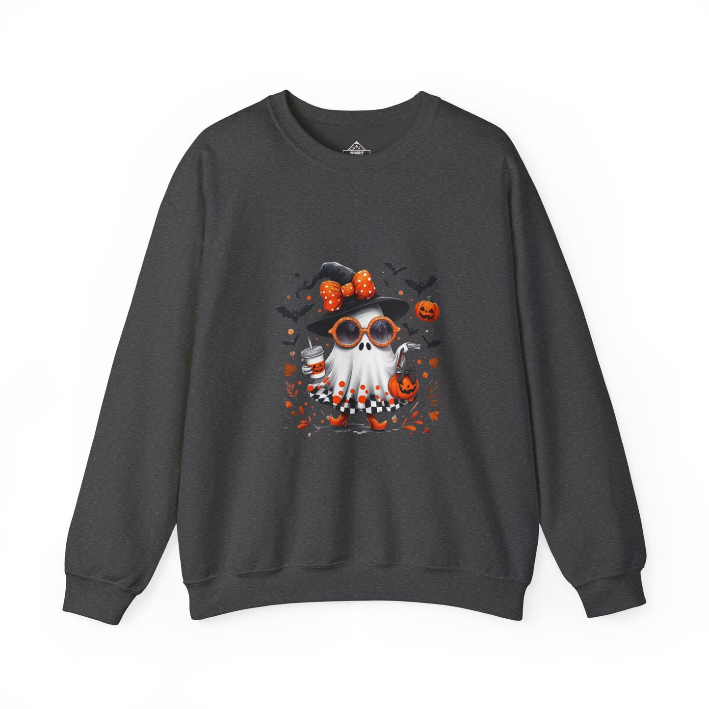 Trendy Halloween Ghost with Witch  and Sunglasses | Cute Spooky Chic Pumpkin Art Print | Fashion Ghost Fall Aesthetic Design