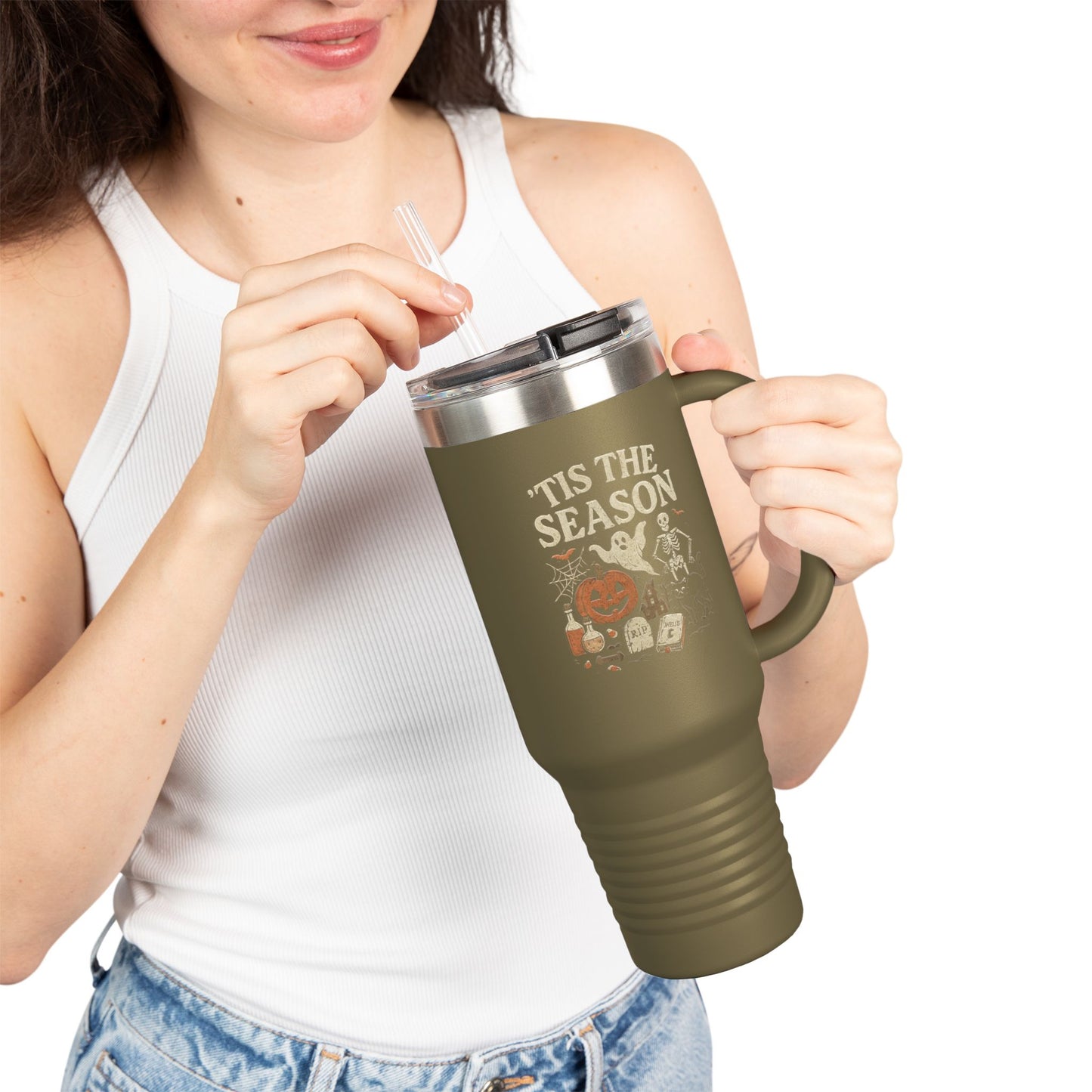 ‘Tis the Season Halloween Design | Vintage Spooky Season Ghost & Skeleton Artwork | Retro Halloween Apparel & Gift Idea Travel Mug