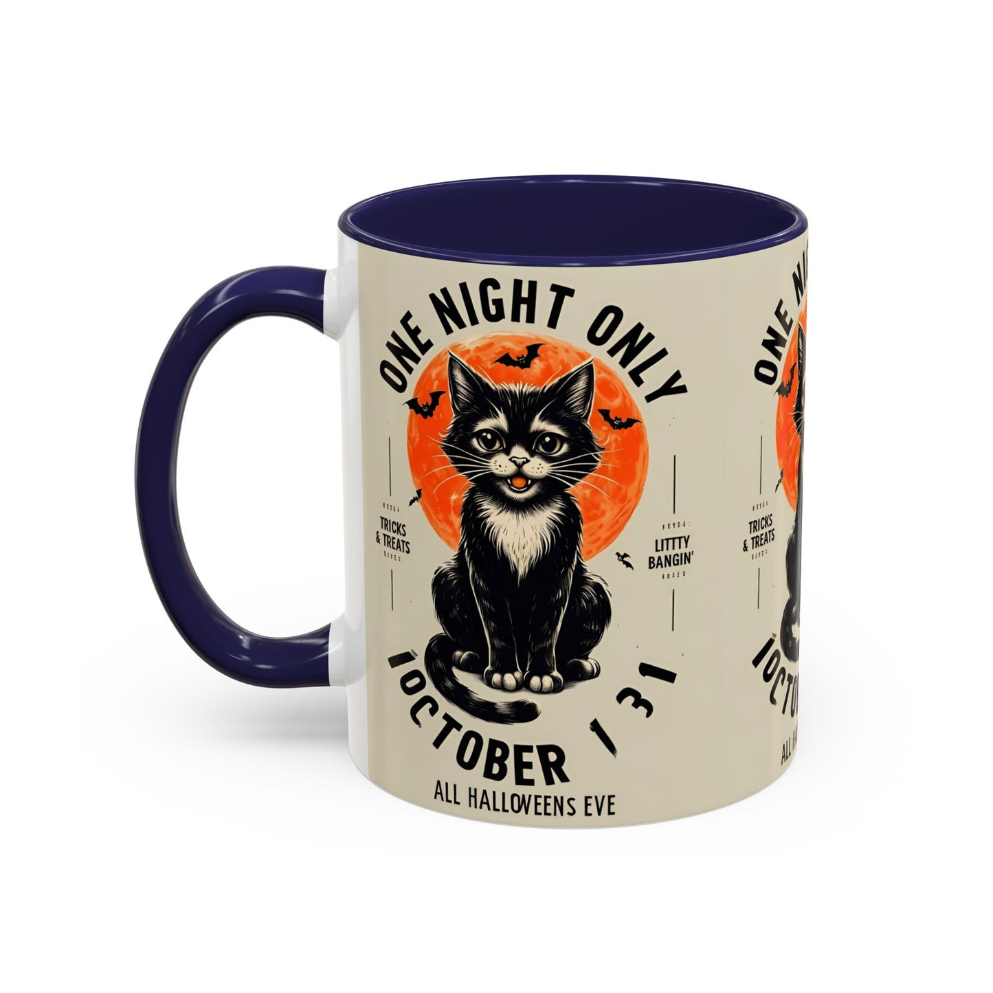 Halloween Black Cat Design | One Night Only October 31 Vintage Artwork Accent Mug