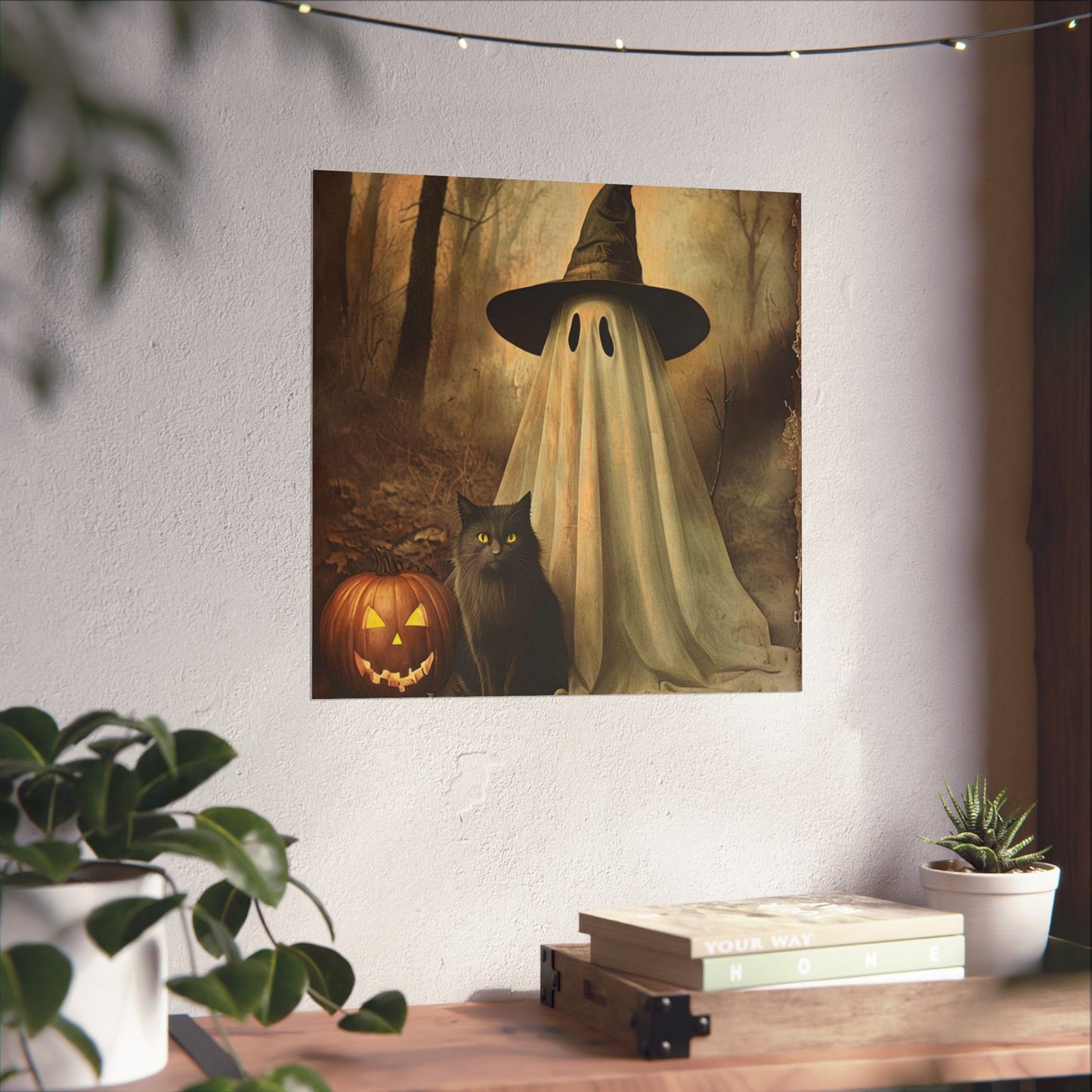 Halloween Ghost and Cat Matte Vertical Posters, Spooky Home Decor, Fall Art Print, Seasonal Wall Art, Halloween Decor, Poster