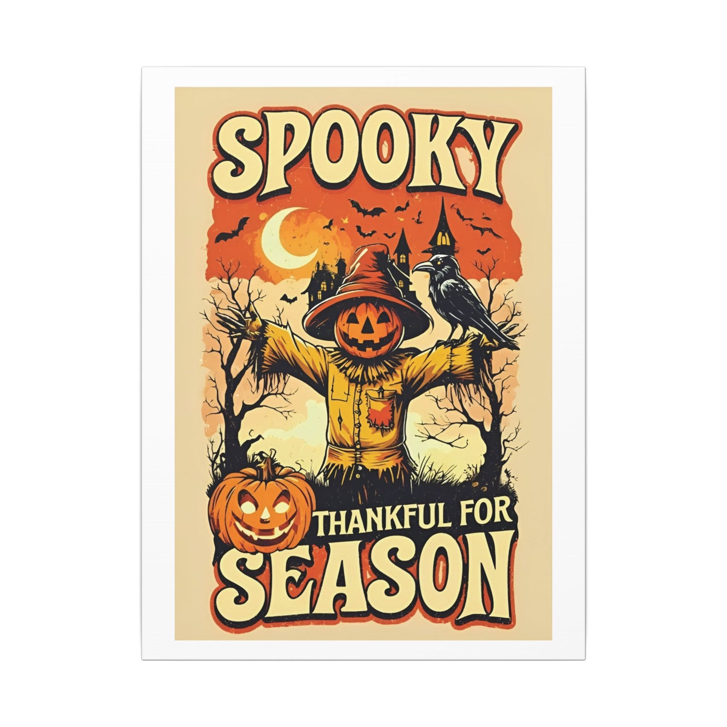 Spooky Thankful for the Season Halloween Scarecrow Vintage Design Canvas Print