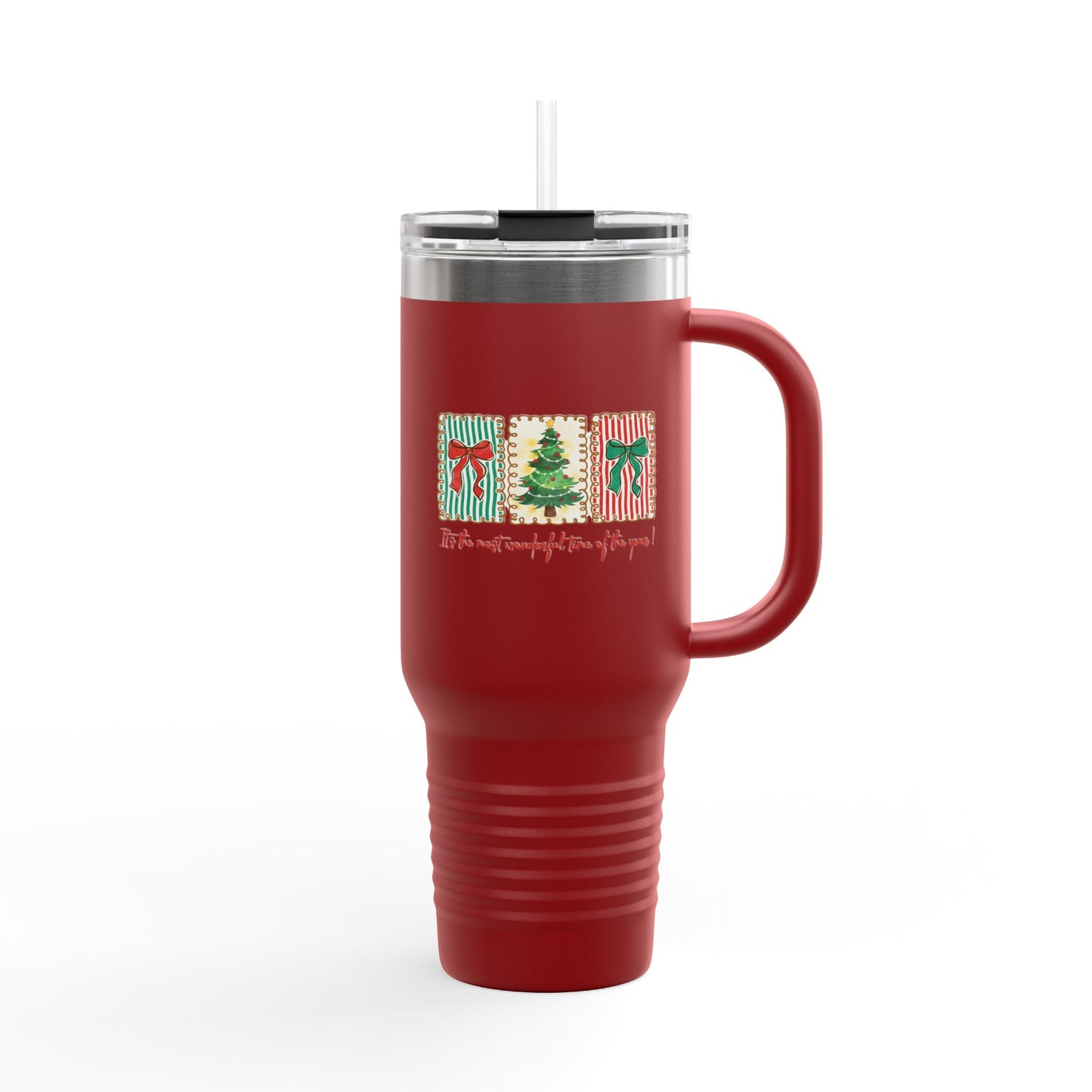 Festive Christmas Tree & Bow Design | It’s the Most Wonderful Time of the Year – Holiday Shirt, Mug, Tote & Home Decor Travel Mug