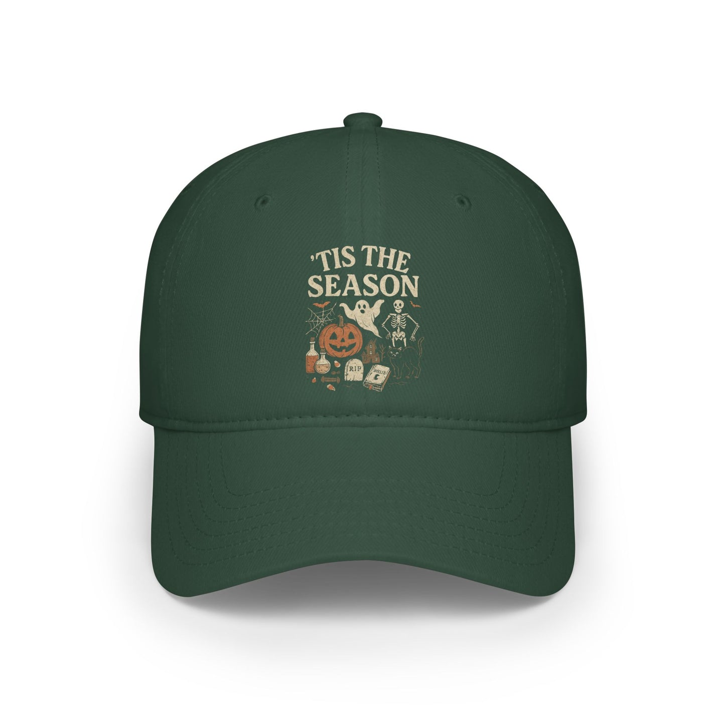‘Tis the Season Halloween  | Vintage Spooky Season Shirt with Ghost, Skeleton & Pumpkin | Retro Halloween Graphic Tee for Fall Baseball Caps