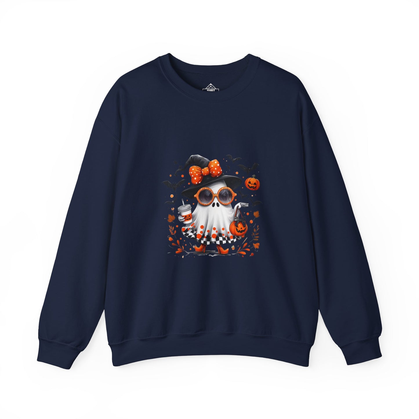 Trendy Halloween Ghost with Witch  and Sunglasses | Cute Spooky Chic Pumpkin Art Print | Fashion Ghost Fall Aesthetic Design