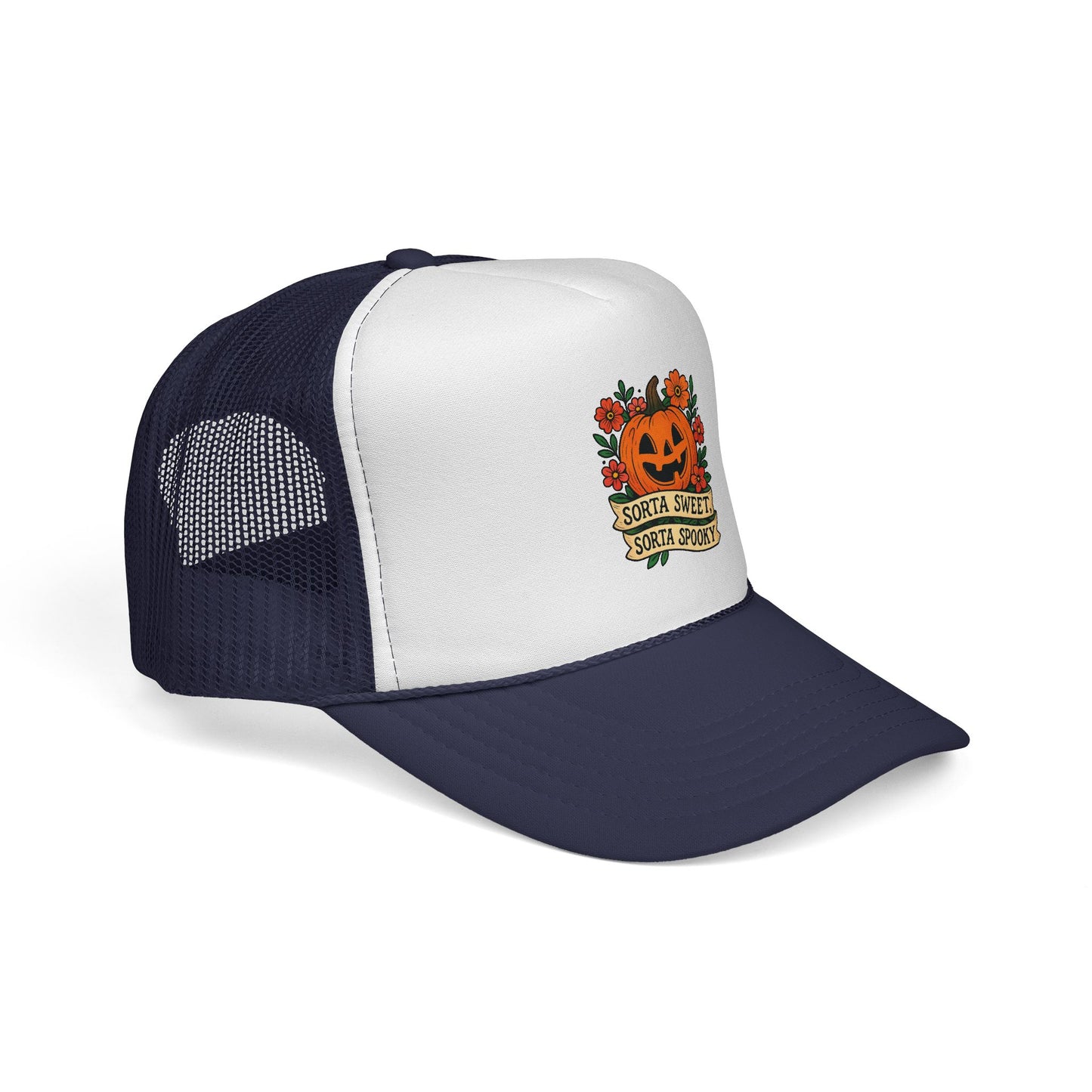 Cute Pumpkin Design – Sorta Sweet, Sorta Spooky Halloween Artwork Trucker Hat printed