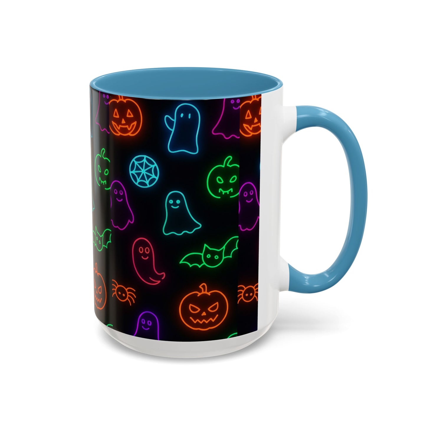Neon Halloween Pattern | Cute Ghosts, Pumpkins & Bats Glow Design Accent Mug