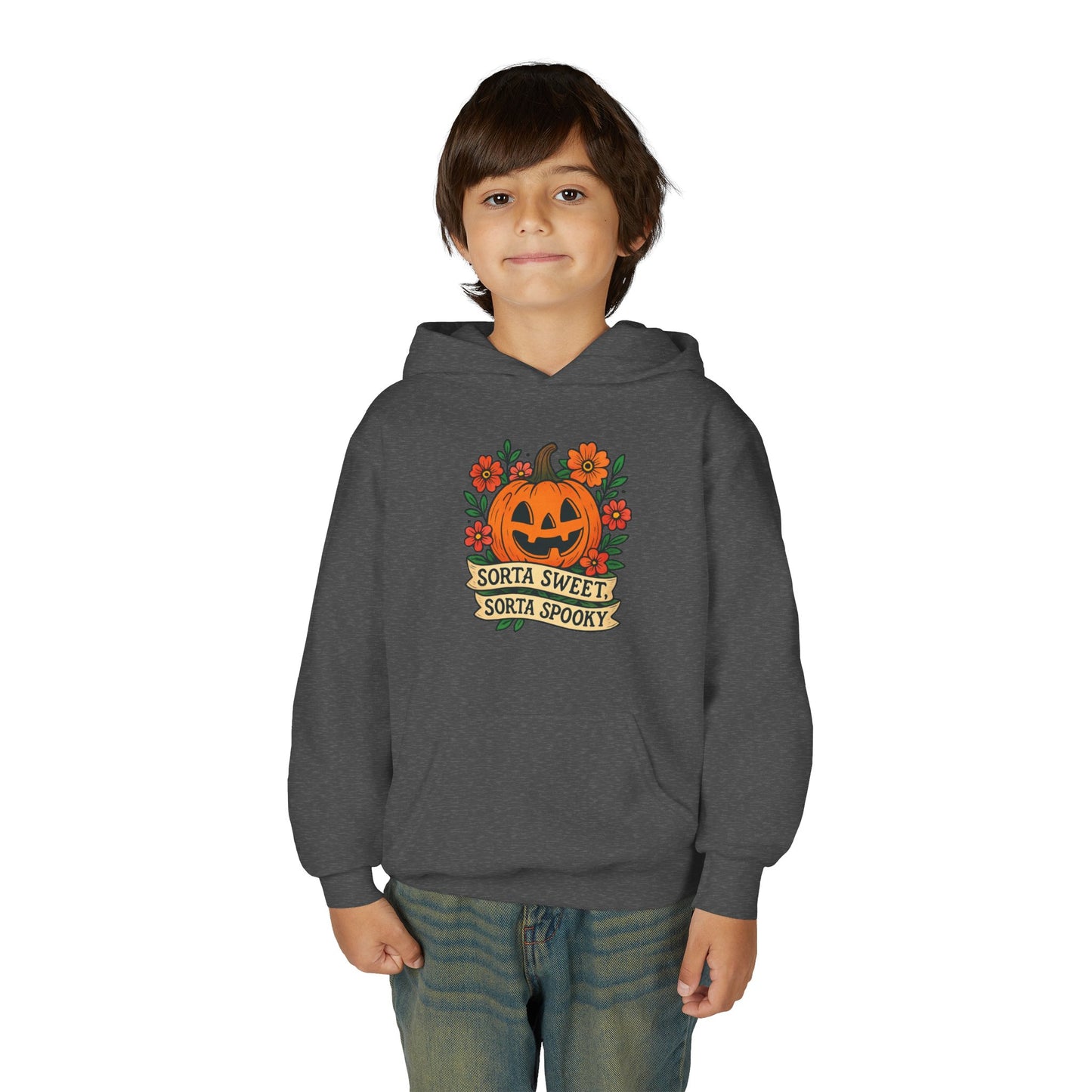 Cute Pumpkin Design – Sorta Sweet, Sorta Spooky Halloween Artwork Kids Hoodies