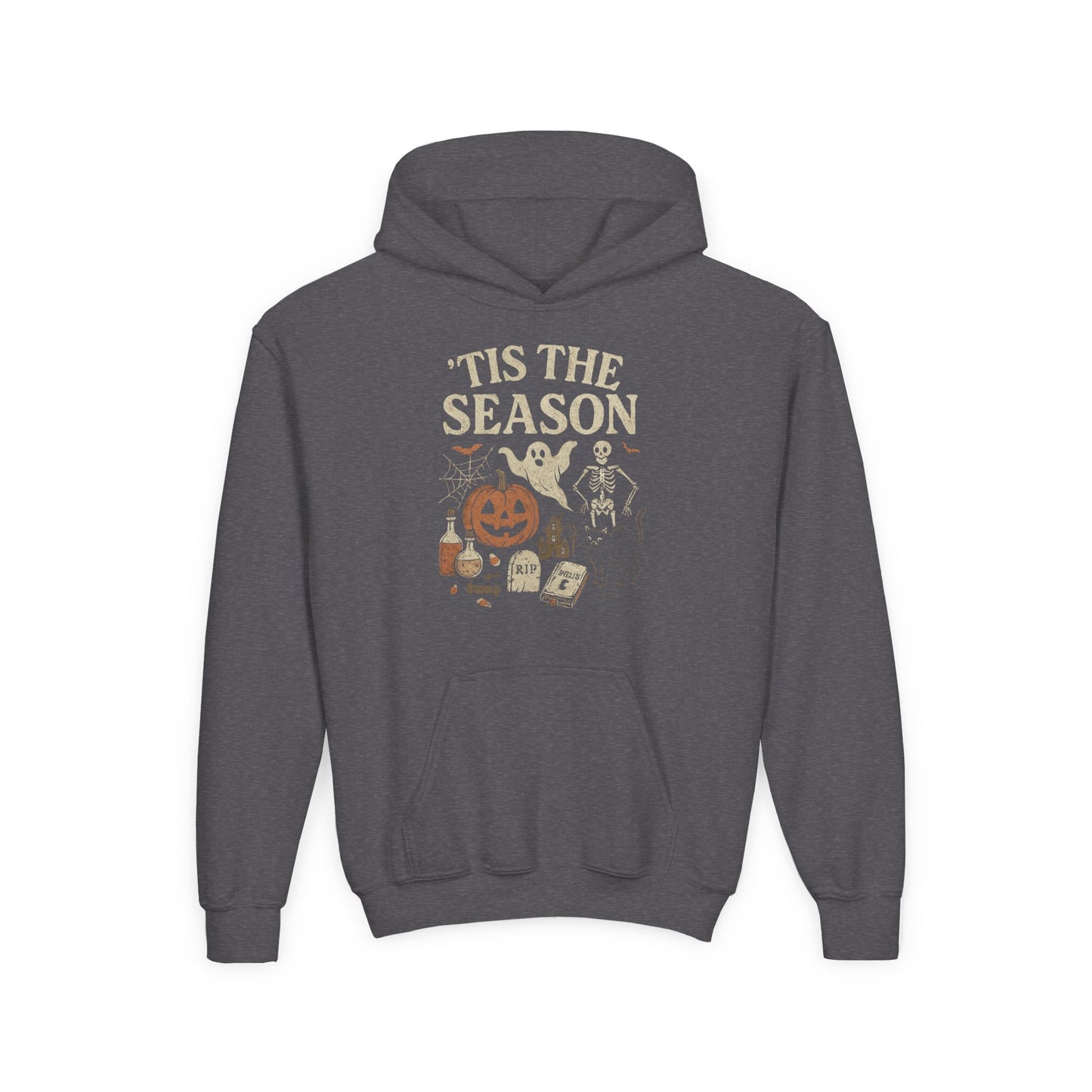 ‘Tis the Season Halloween  | Vintage Spooky Season Shirt with Ghost, Skeleton & Pumpkin | Retro Halloween Graphic Tee for Fall Kids Hoodie