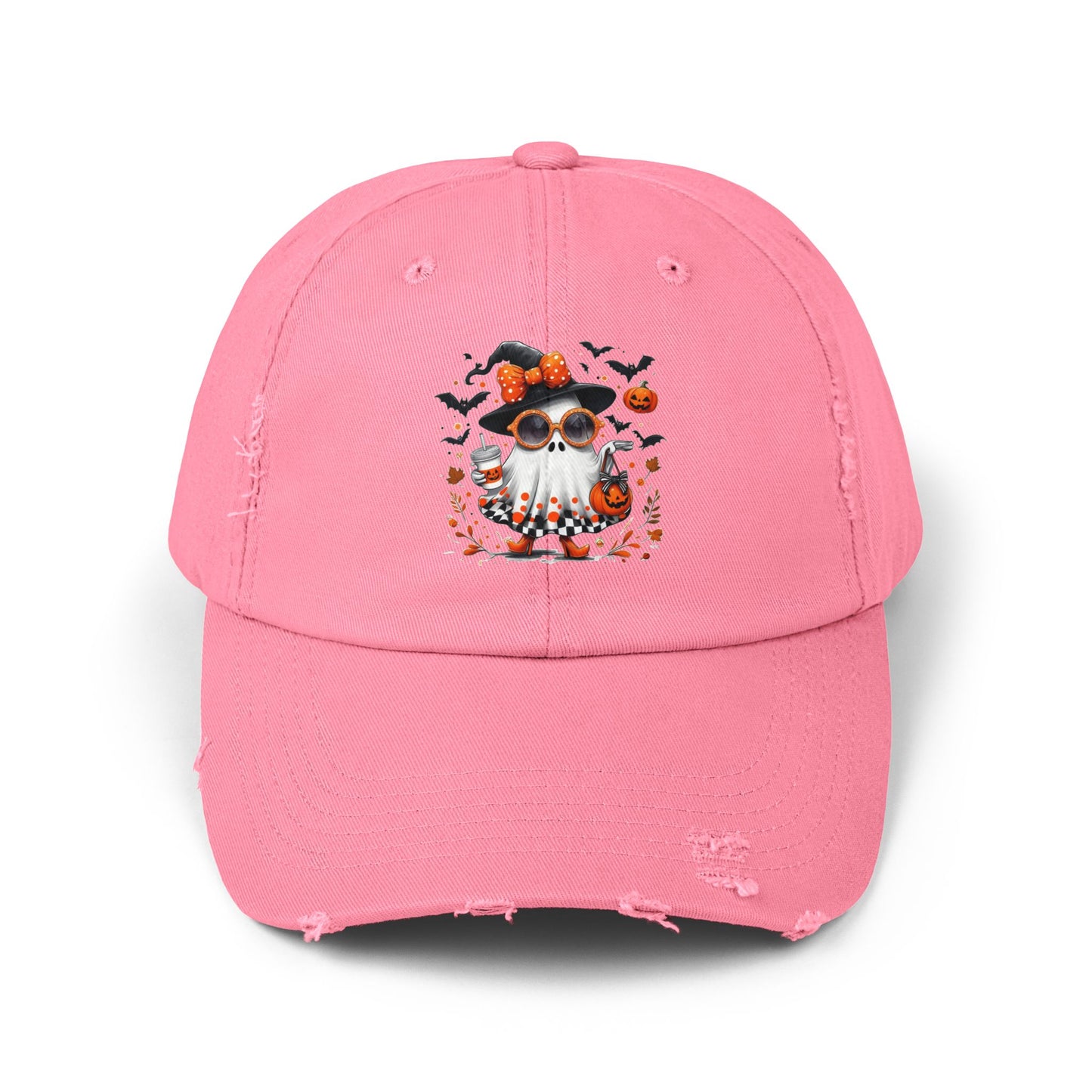 Cute Halloween Ghost  | Trendy Witch Ghost Outfit | Spooky Fall Shirt for Women | Pumpkin Aesthetic Halloween Apparel Gift Distressed cap