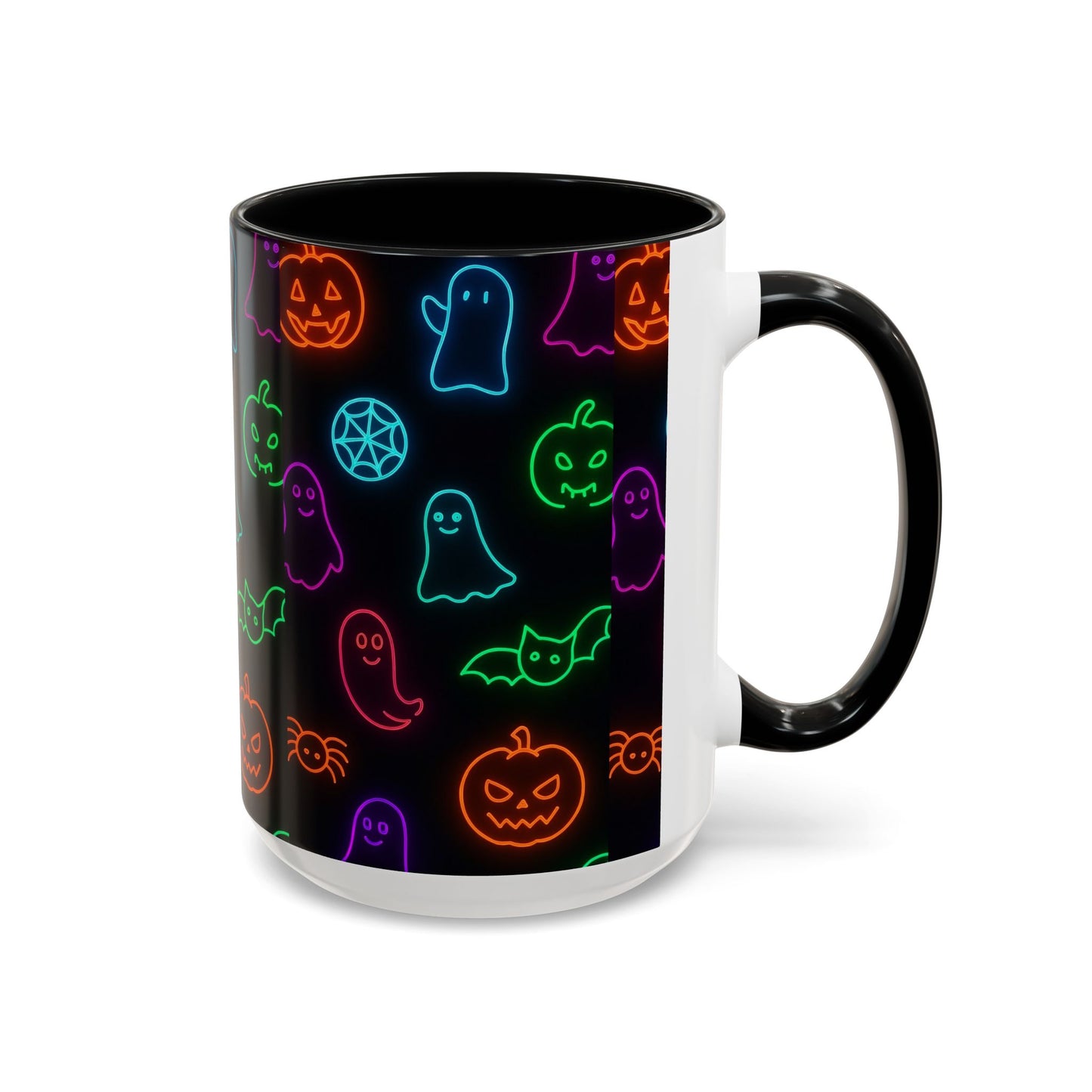 Neon Halloween Pattern | Cute Ghosts, Pumpkins & Bats Glow Design Accent Mug