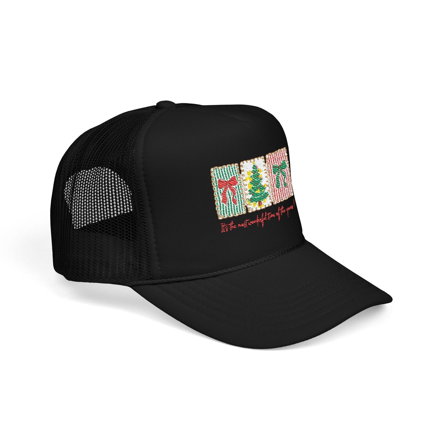 Festive Christmas Tree & Bow Design | It’s the Most Wonderful Time of the Year – Holiday Shirt, Mug, Tote & Home Decor Hat Embroidered