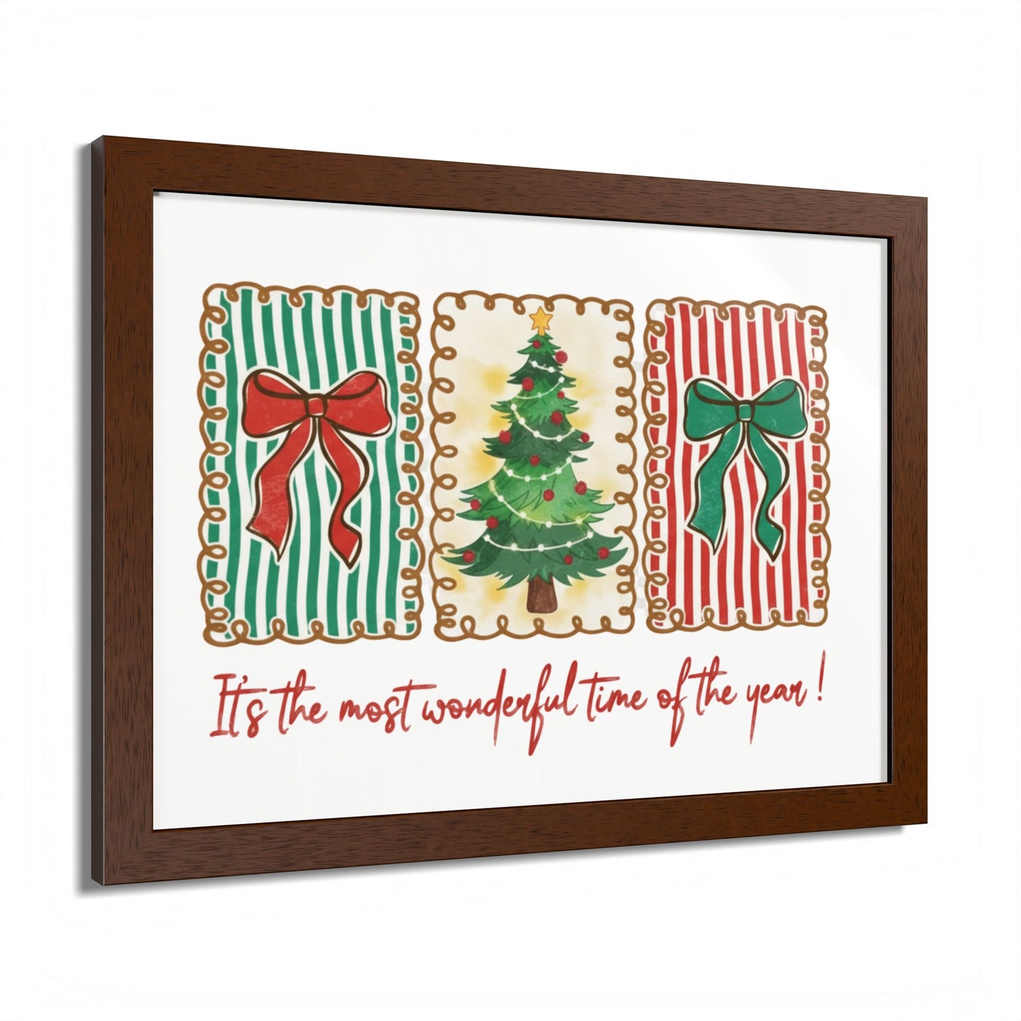Festive Christmas Tree & Bow Design | It’s the Most Wonderful Time of the Year – Holiday Shirt, Mug, Tote & Home Decor Framed Print