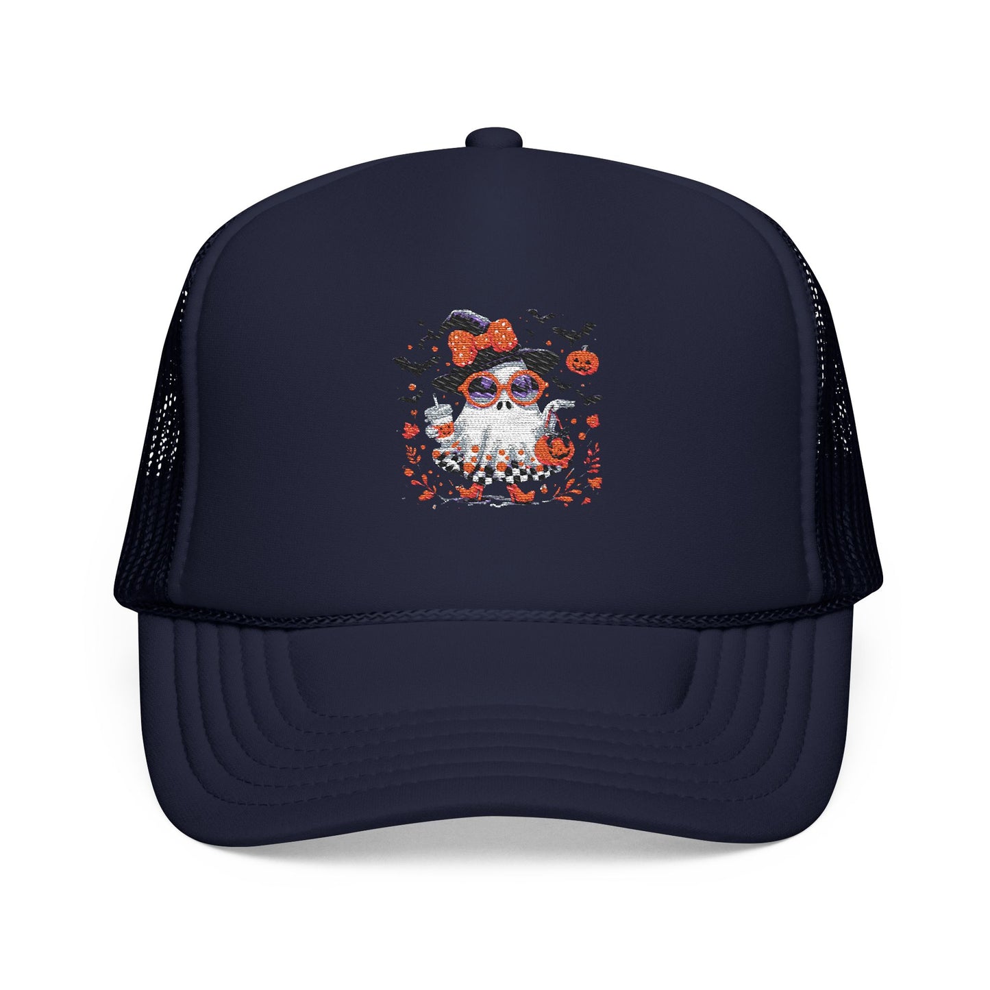 Cute Halloween Ghost  | Trendy Witch Ghost Outfit | Spooky Fall Shirt for Women | Pumpkin Aesthetic Halloween Apparel Gift Trucker Hat Embroidered