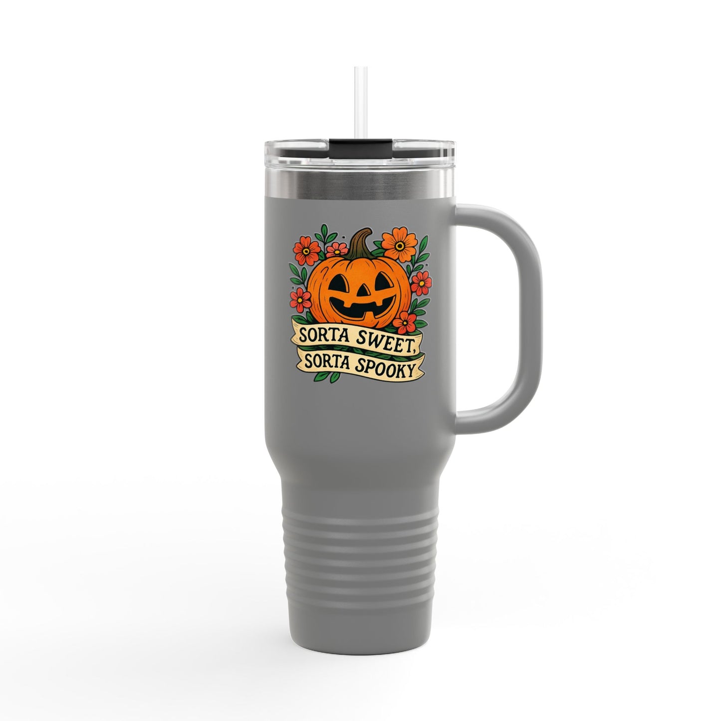 Spooky Floral Insulated Travel Mug - 40oz, Halloween Coffee Cup, Fall Drink Mug, Cute Travel Tumbler, Gift for Witchy Friends, Travel Mug
