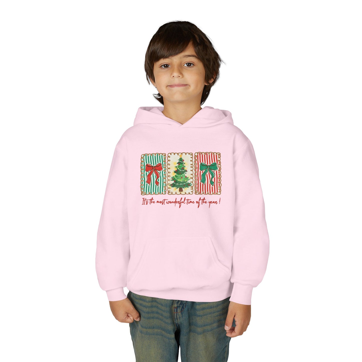 Festive Christmas Tree & Bow Design | It’s the Most Wonderful Time of the Year – Holiday Shirt, Mug, Tote & Home Decor Kids Hoodie