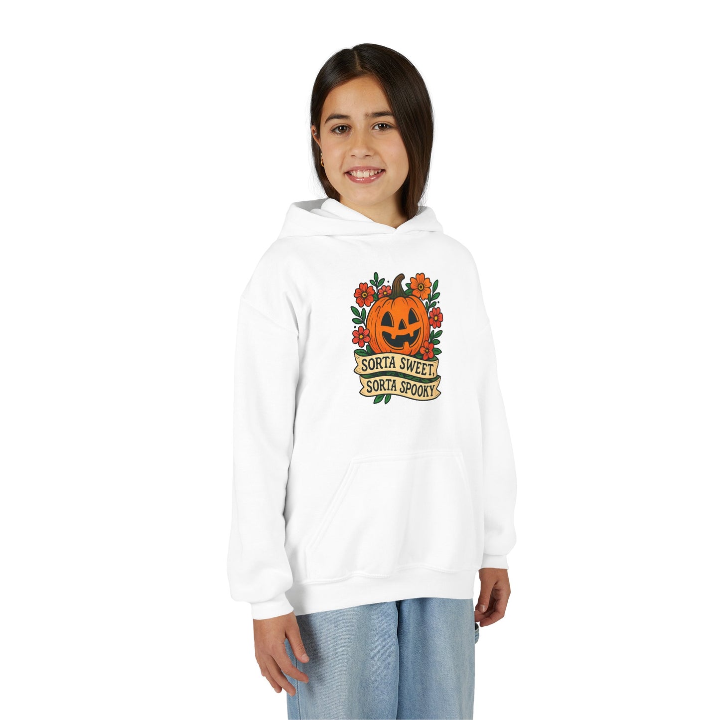 Cute Pumpkin Design – Sorta Sweet, Sorta Spooky Halloween Artwork Kids Hoodies