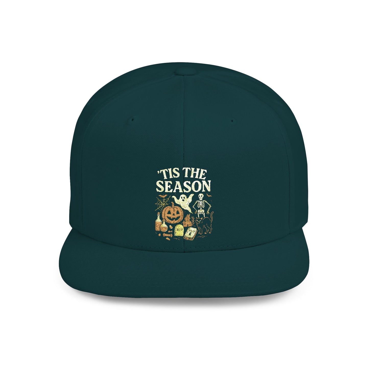 ‘Tis the Season Halloween  | Vintage Spooky Season Shirt with Ghost, Skeleton & Pumpkin | Retro Halloween Graphic Tee for Fall Snapback Cap