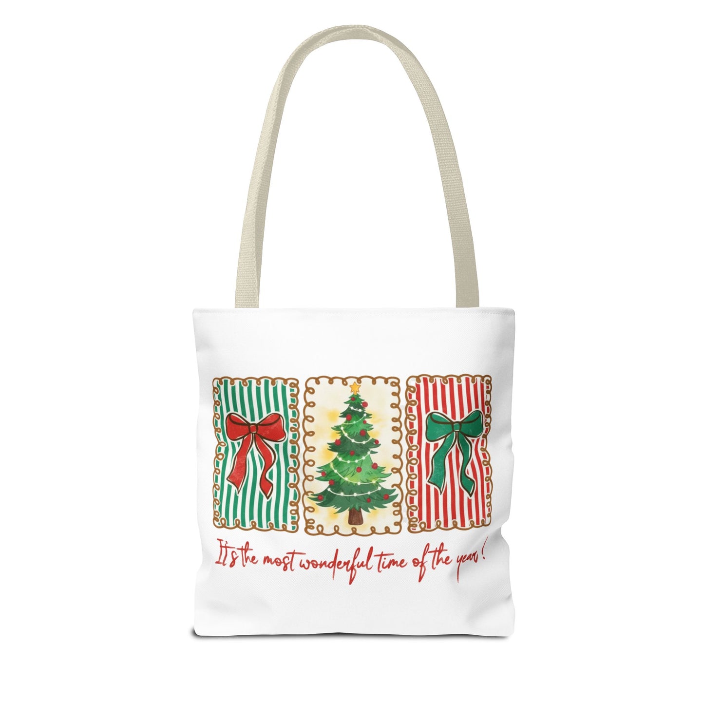 Festive Christmas Tree & Bow Design | It’s the Most Wonderful Time of the Year – Holiday Shirt, Mug, Tote & Home Decor Tote Bags