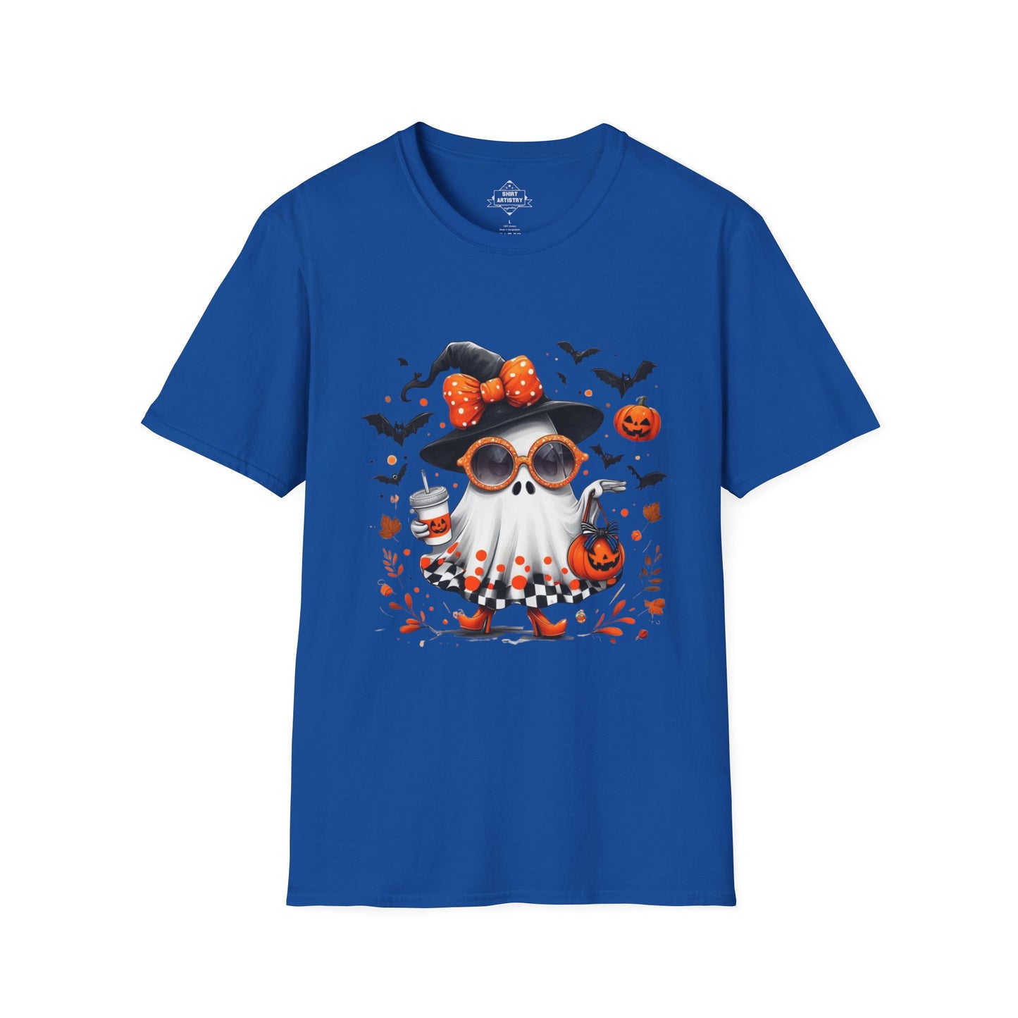 Trendy Halloween Ghost with Witch  Sunglasses | Cute Spooky Chic Pumpkin Art Print | Fashion Ghost Fall Aesthetic Design