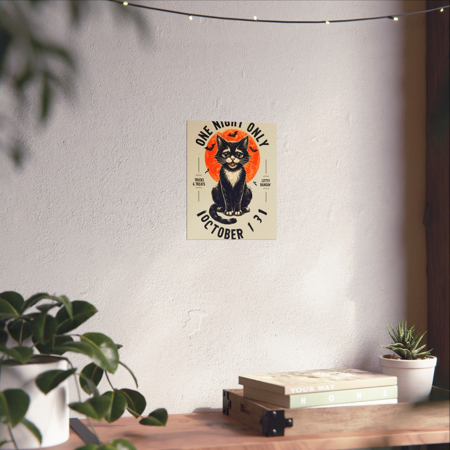 Halloween Black Cat Design | One Night Only October 31 Vintage Artwork Design Poster