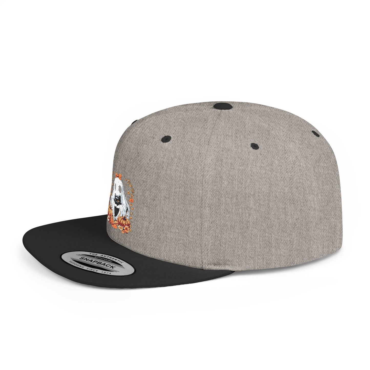 Cute Ghost and Black Cat Halloween T-Shirt | Cozy Fall Pumpkin Shirt | Spooky Season Aesthetic Apparel Gift for Halloween Lovers Snapback Cap