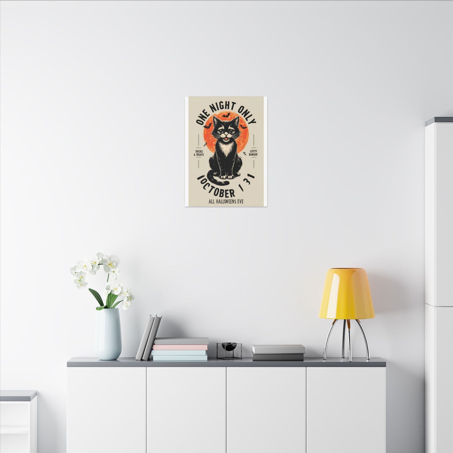 Halloween Black Cat Design | One Night Only October 31 Vintage Artwork Canvas Print