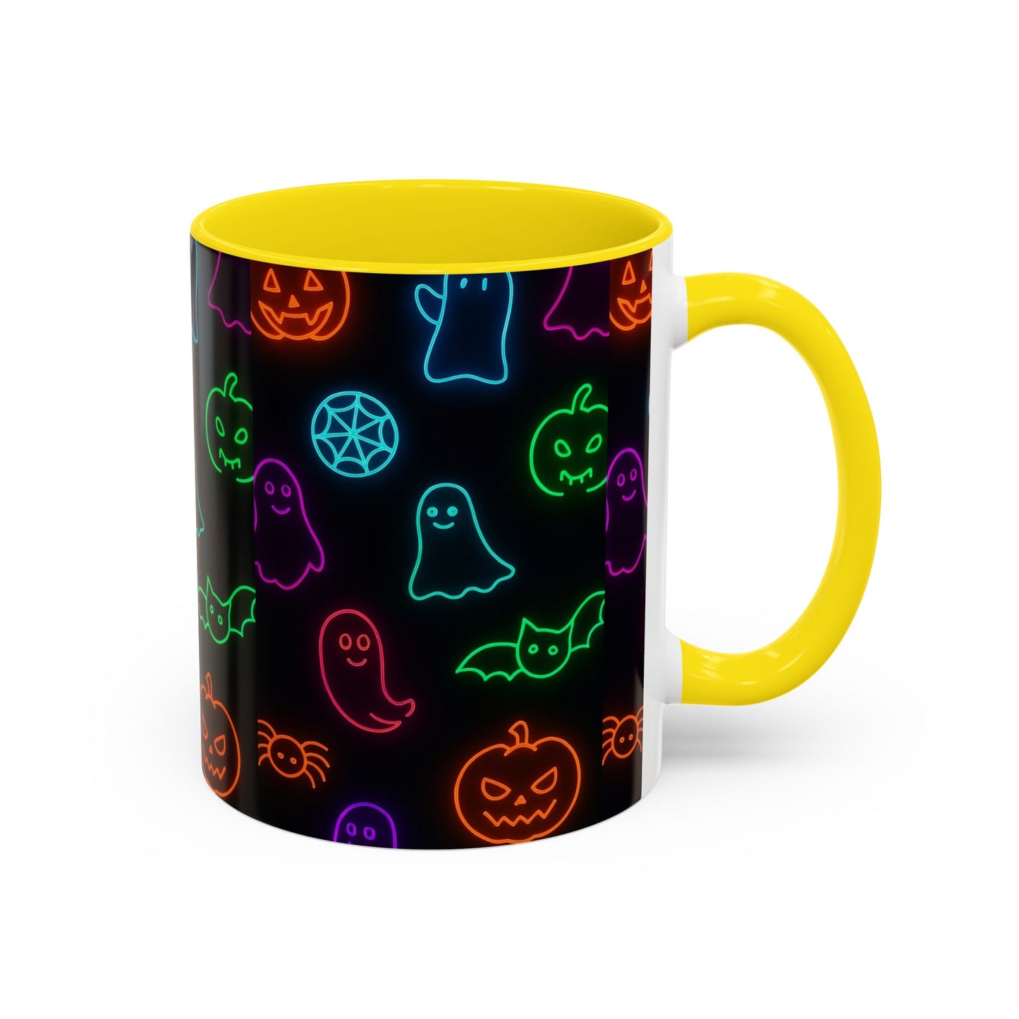 Neon Halloween Pattern | Cute Ghosts, Pumpkins & Bats Glow Design Accent Mug
