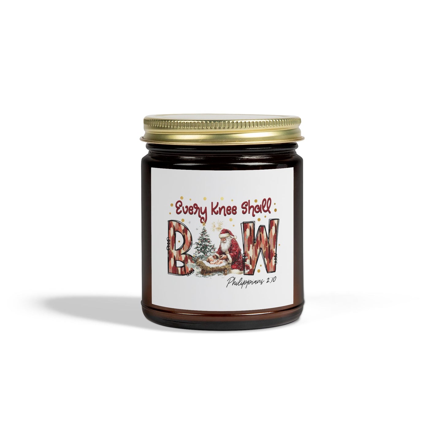 Every Knee Shall Bow Philippians 2:10 | Christian Christmas Design with Santa & Baby Jesus | Faith-Based Holiday Gift Candle