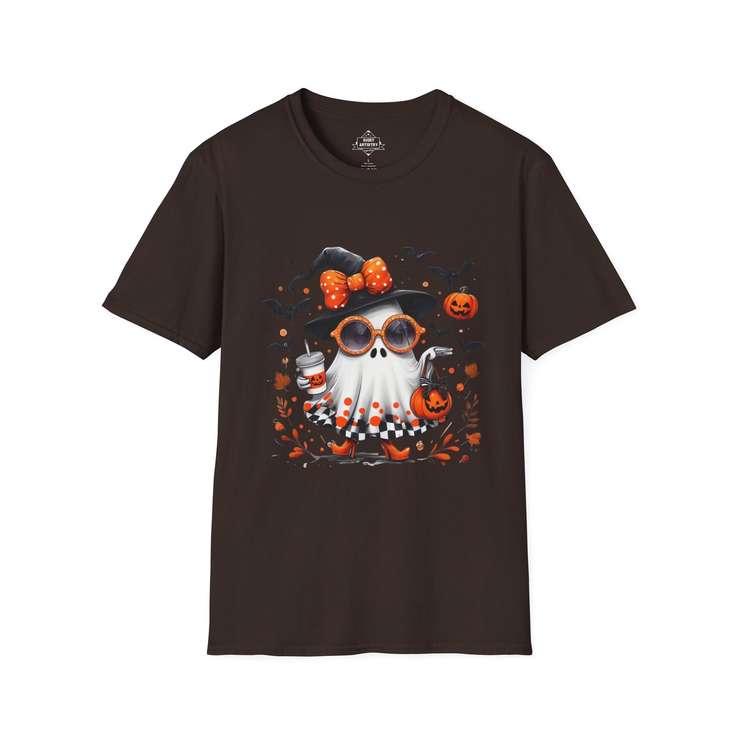 Trendy Halloween Ghost with Witch  Sunglasses | Cute Spooky Chic Pumpkin Art Print | Fashion Ghost Fall Aesthetic Design