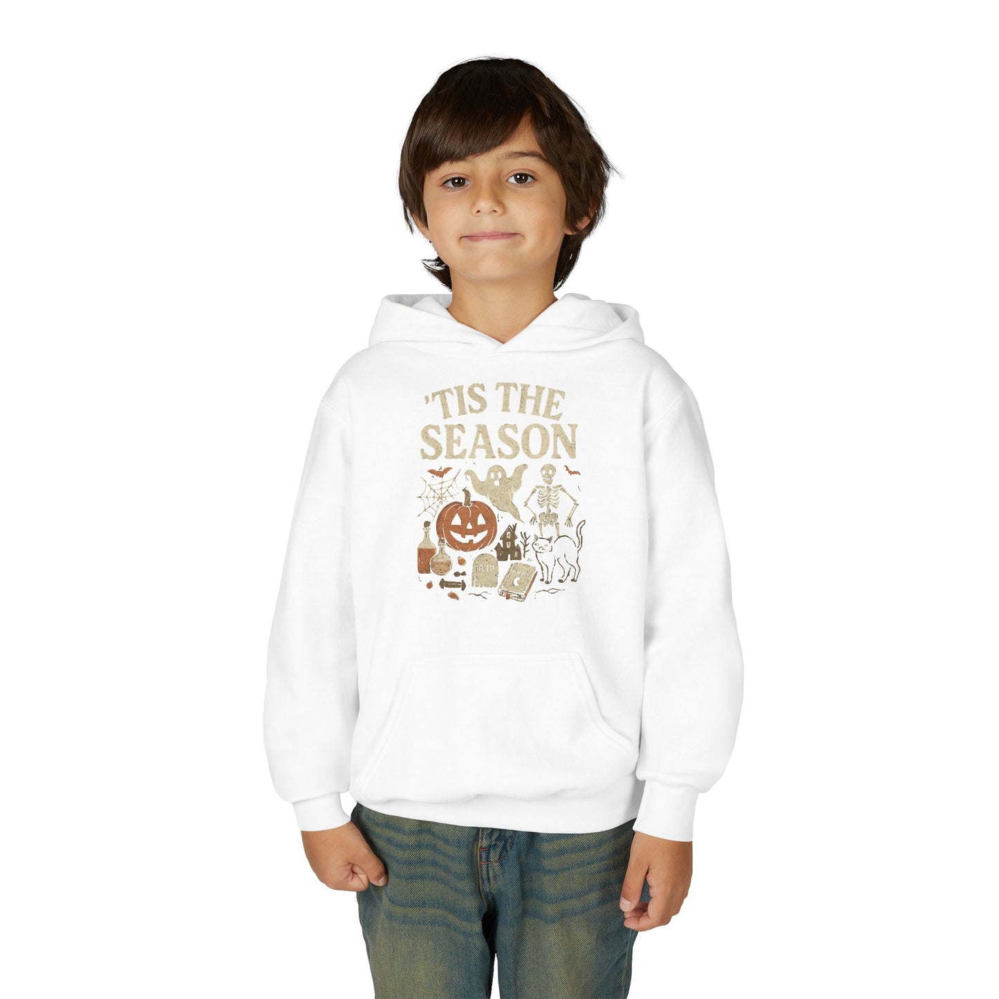 ‘Tis the Season Halloween  | Vintage Spooky Season Shirt with Ghost, Skeleton & Pumpkin | Retro Halloween Graphic Tee for Fall Kids Hoodie