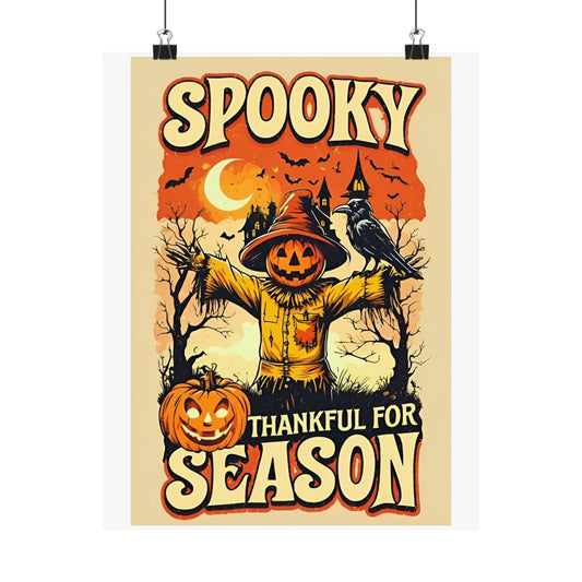 Spooky Thankful for the Season Halloween Scarecrow Vintage Design Poster