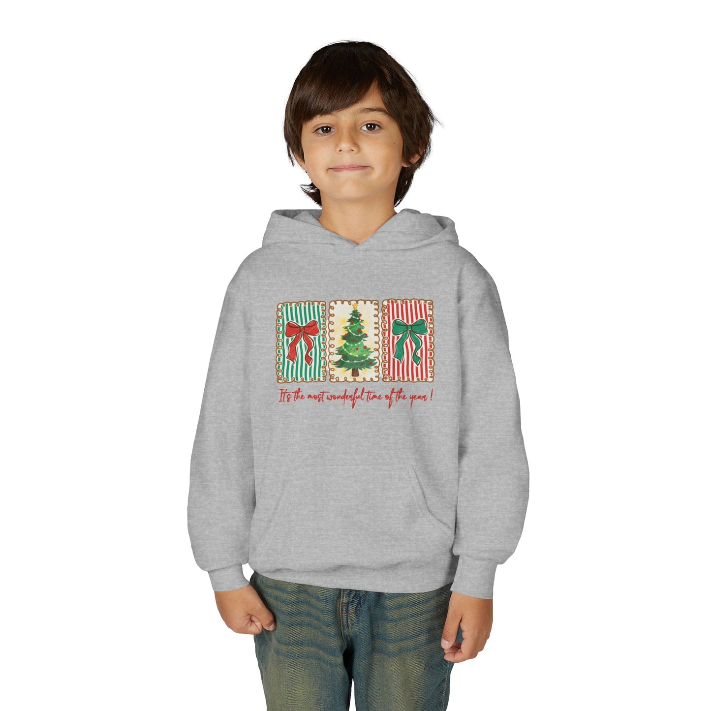 Festive Christmas Tree & Bow Design | It’s the Most Wonderful Time of the Year – Holiday Shirt, Mug, Tote & Home Decor Kids Hoodie