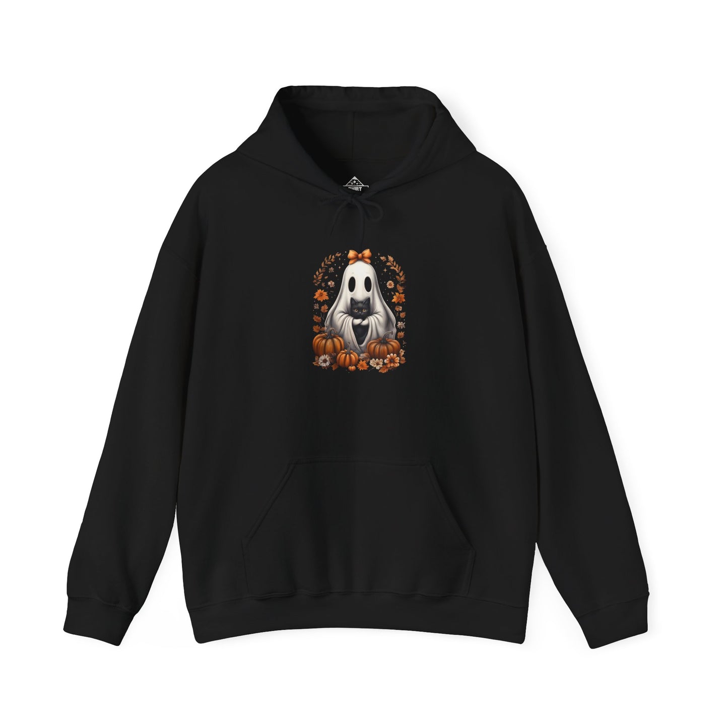 Cute Ghost and Black Cat Halloween T-Shirt | Cozy Fall Pumpkin Shirt | Spooky Season Aesthetic Apparel Gift for Halloween Lovers