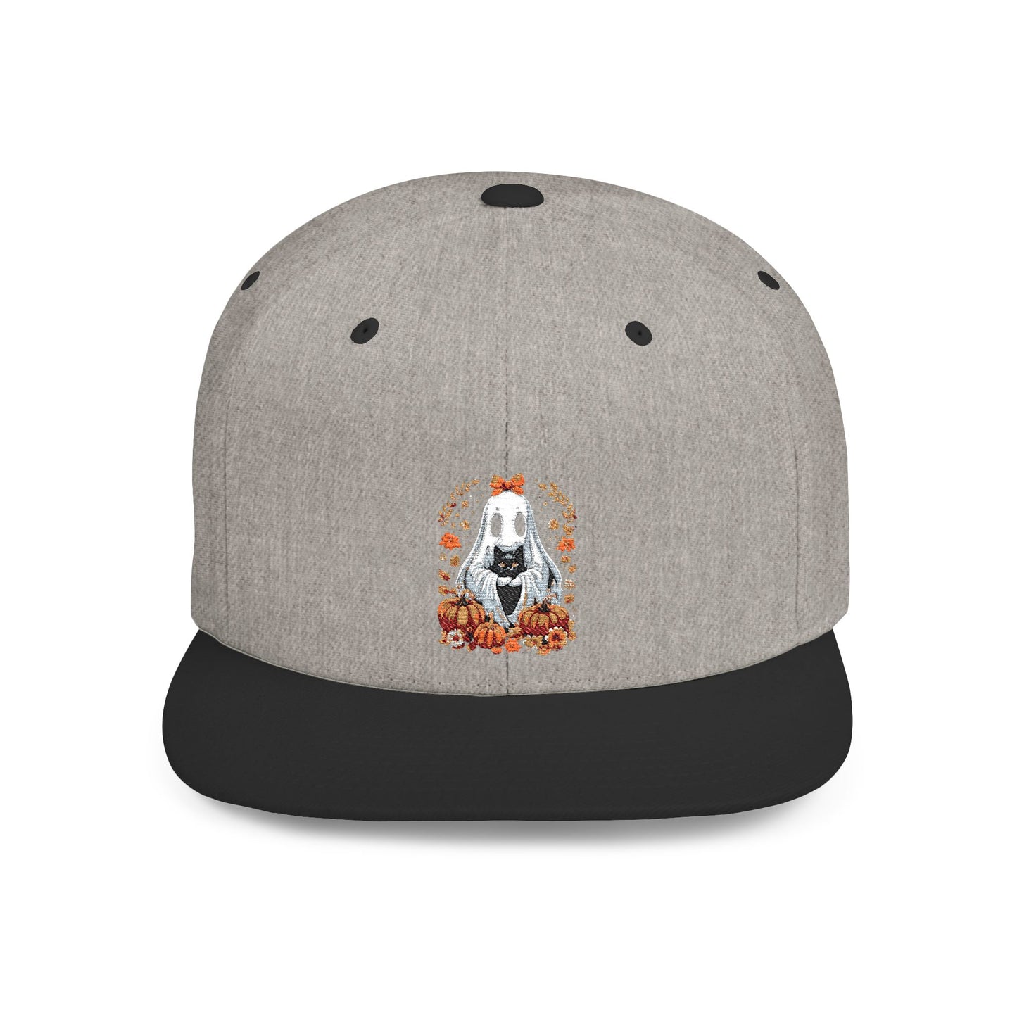 Cute Ghost and Black Cat Halloween T-Shirt | Cozy Fall Pumpkin Shirt | Spooky Season Aesthetic Apparel Gift for Halloween Lovers Snapback Cap