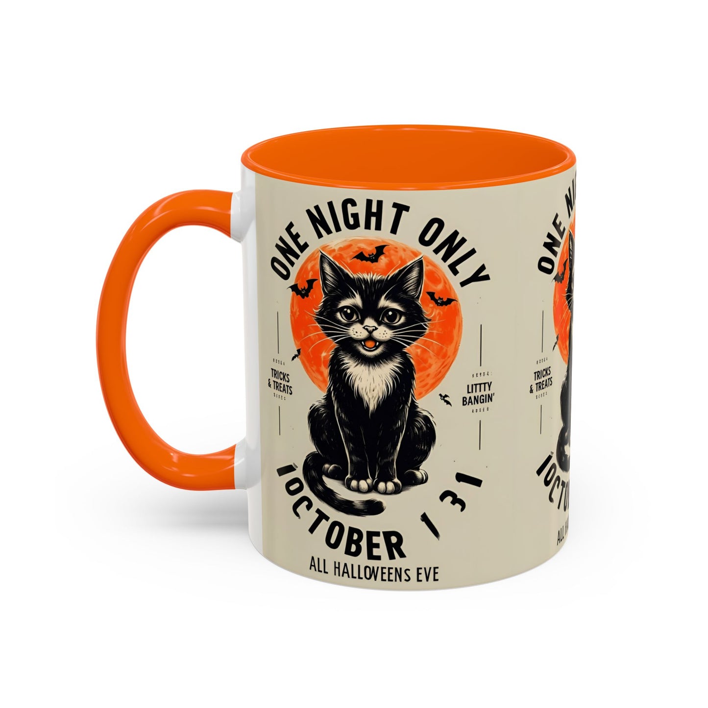 Halloween Black Cat Design | One Night Only October 31 Vintage Artwork Accent Mug