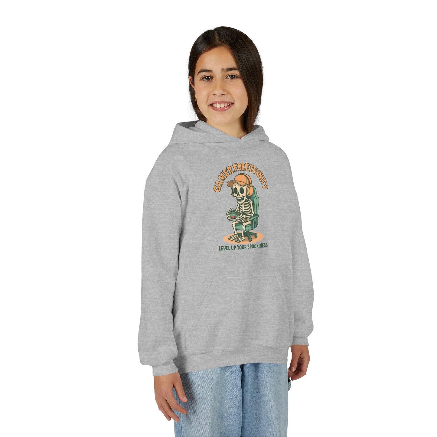 Cool Skeleton Gamer Youth Hoodie, Casual Streetwear, Perfect for Gamers, Halloween, Birthday, and Everyday Wear, Kids Hoodies