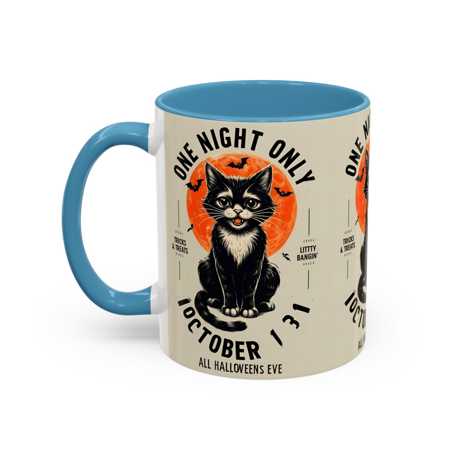 Halloween Black Cat Design | One Night Only October 31 Vintage Artwork Accent Mug