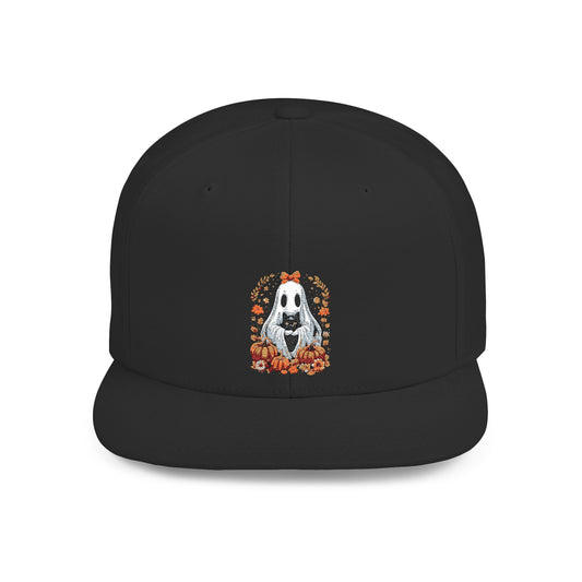 Cute Ghost and Black Cat Halloween T-Shirt | Cozy Fall Pumpkin Shirt | Spooky Season Aesthetic Apparel Gift for Halloween Lovers Snapback Cap