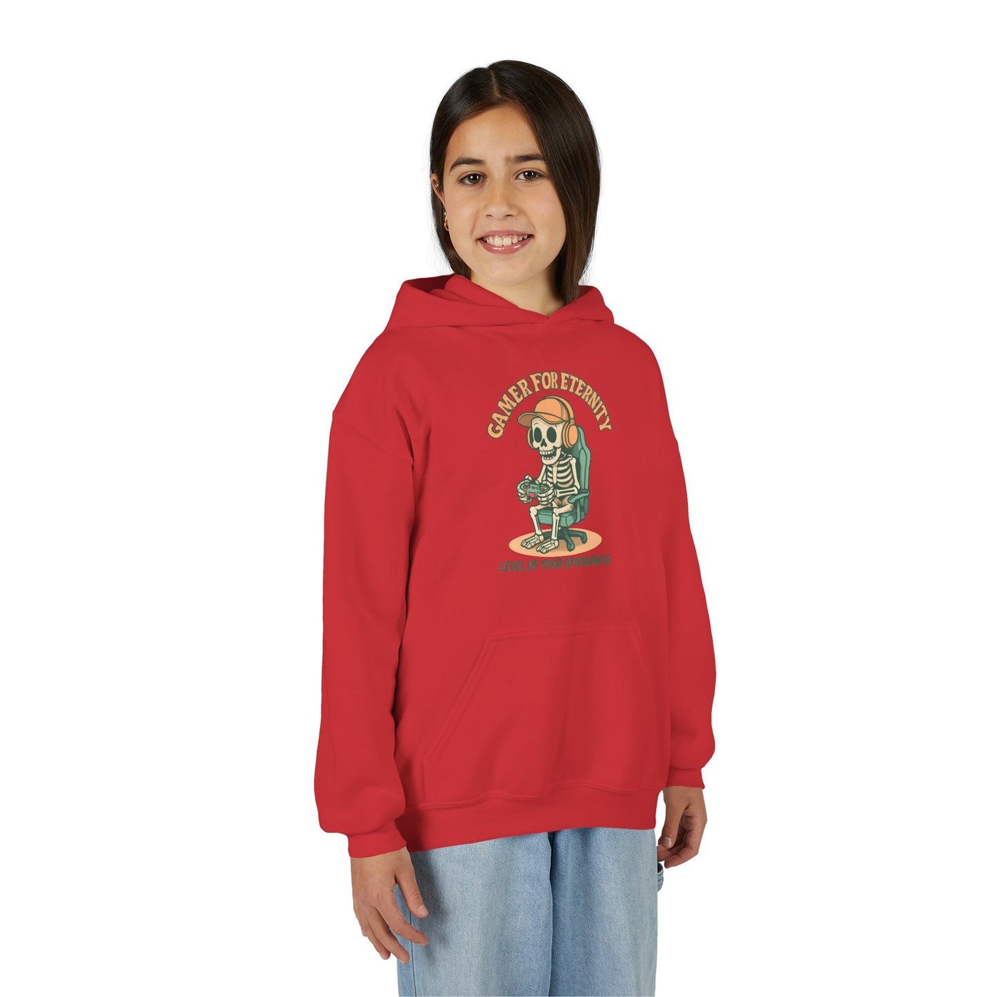 Cool Skeleton Gamer Youth Hoodie, Casual Streetwear, Perfect for Gamers, Halloween, Birthday, and Everyday Wear, Kids Hoodies
