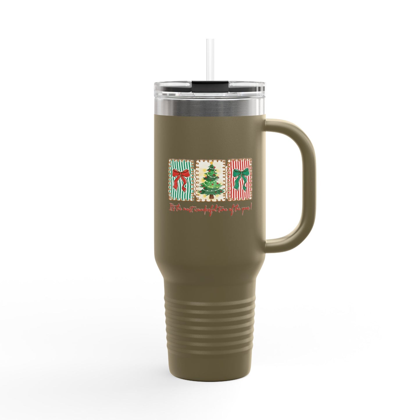 Festive Christmas Tree & Bow Design | It’s the Most Wonderful Time of the Year – Holiday Shirt, Mug, Tote & Home Decor Travel Mug