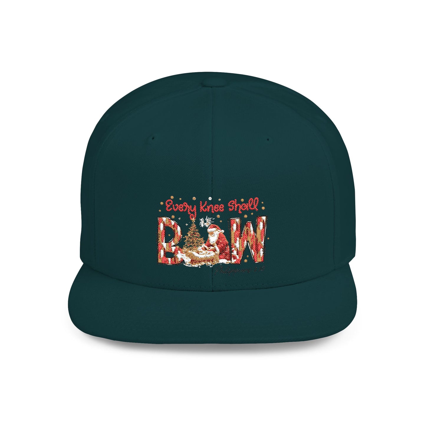 Every Knee Shall Bow Philippians 2:10 | Christian Christmas Design with Santa & Baby Jesus | Faith-Based Holiday Gift Snapback Cap